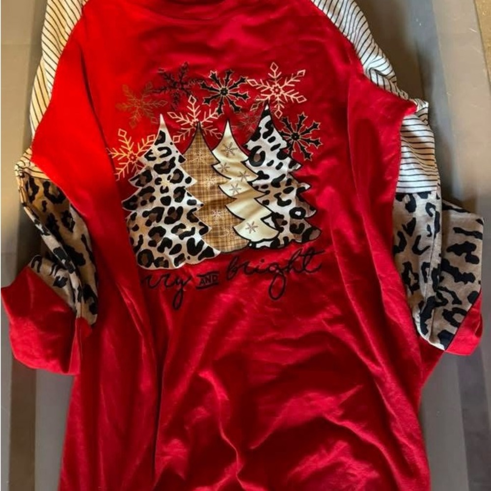 Festive Red Shirt with Snowflake and Tree Design